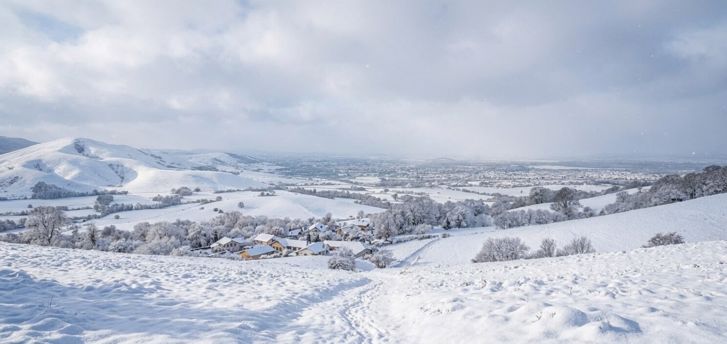 Die Frühlingslandschaft in eine Winterlandschaft transformieren
