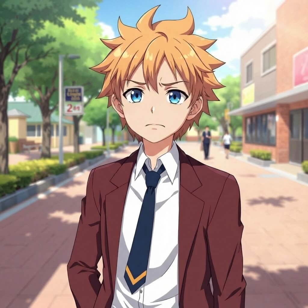 Ein Anime-Junge mit unvorteilhaftem Gesichtsausdruck