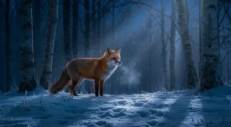 Die Szene von morgens in eine nächtliche Winterlandschaft umwandeln