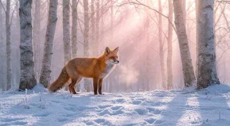 Ein Fuchs im morgendlichen Schnee