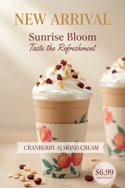 Einen Text in ein Bild eines Eiskaffees mit Nüssen und Beeren einfügen