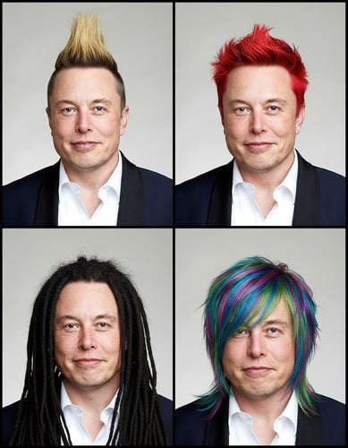 Die Frisur anhand des linken Fotos in vier unterschiedliche Varianten umwandeln