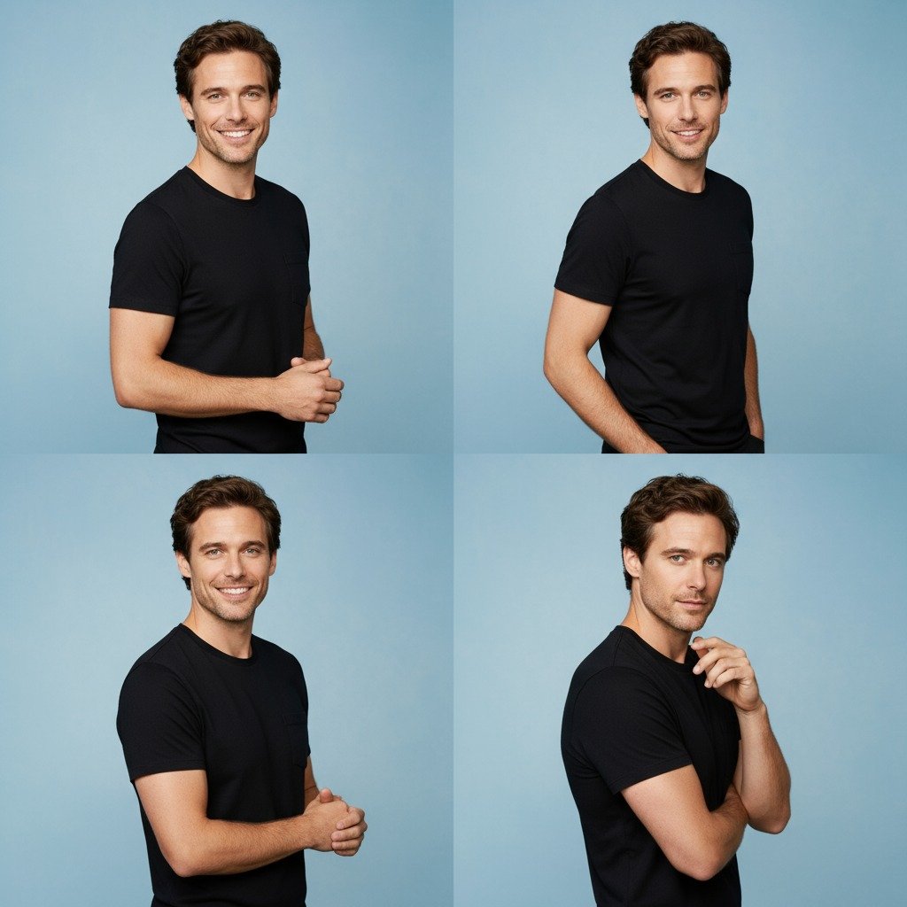 Auf Basis dieses Halbporträts vier professionelle Porträtvarianten erstellen