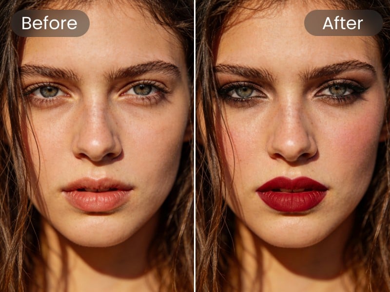 AI adding makeup effect for a woman