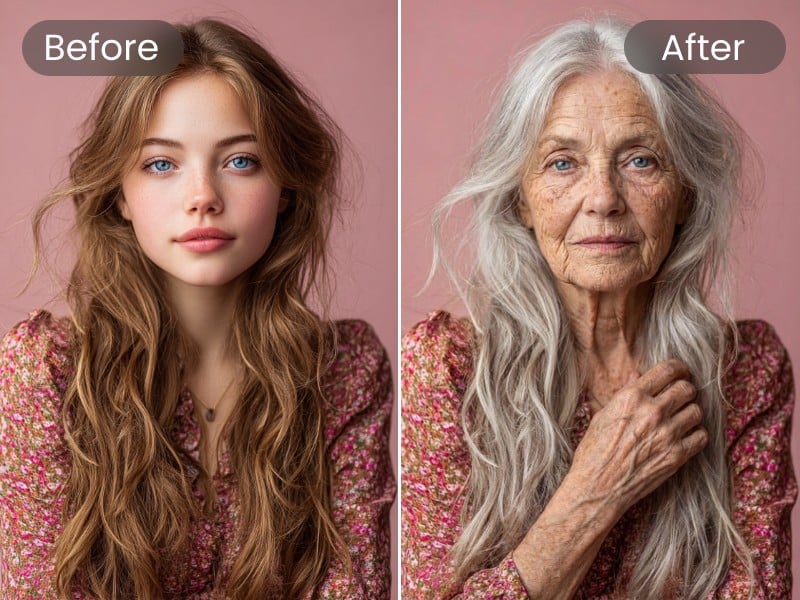 AI age trasnformation effect for a woman