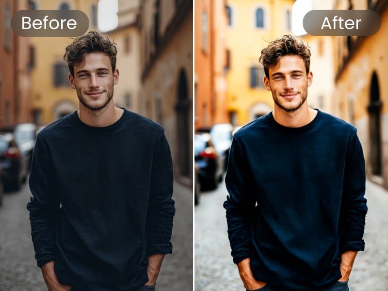 AI color correction for a man on the street