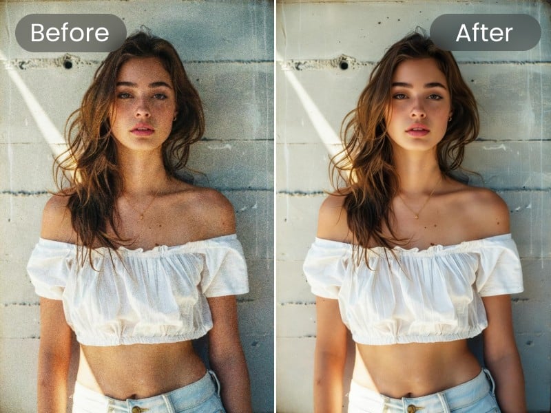 AI denoise effect for a woman in brown hair