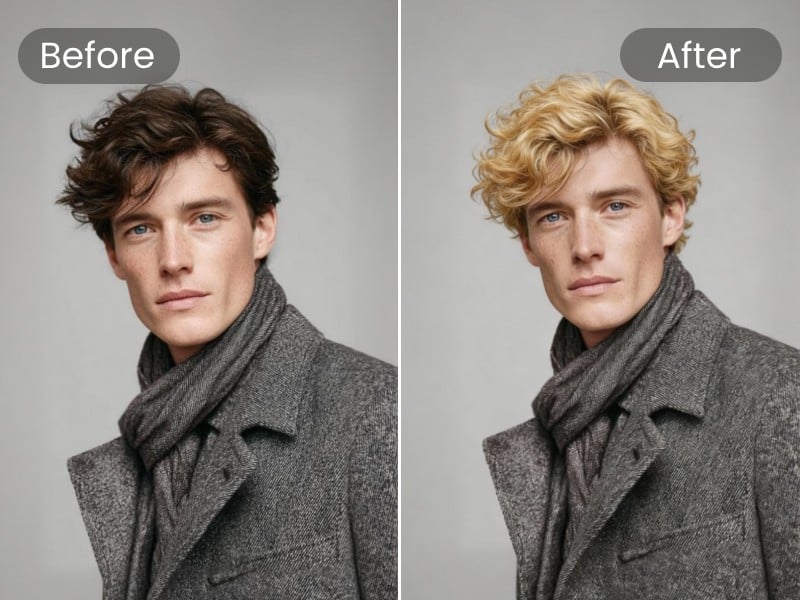 AI hairstyle changer effect for a man featuring changing a mans hair into blonde