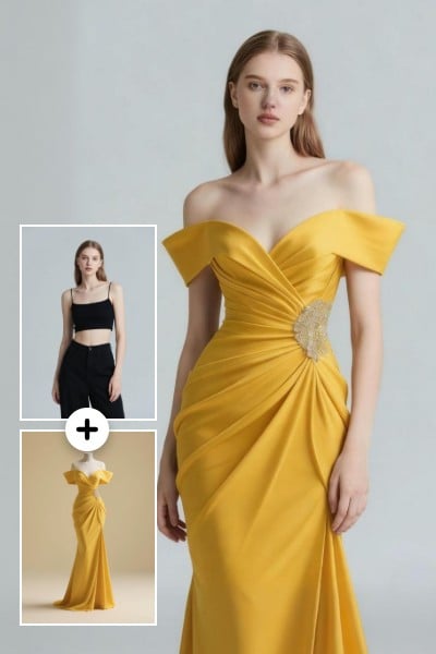 AI model try on effect featuring put on a yellow dress on a female model