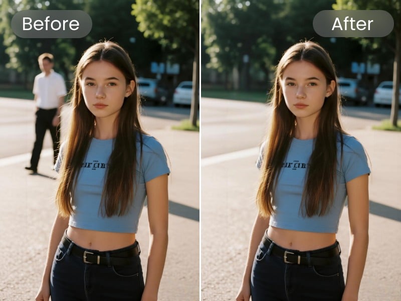 AI object remove effect for a female photo