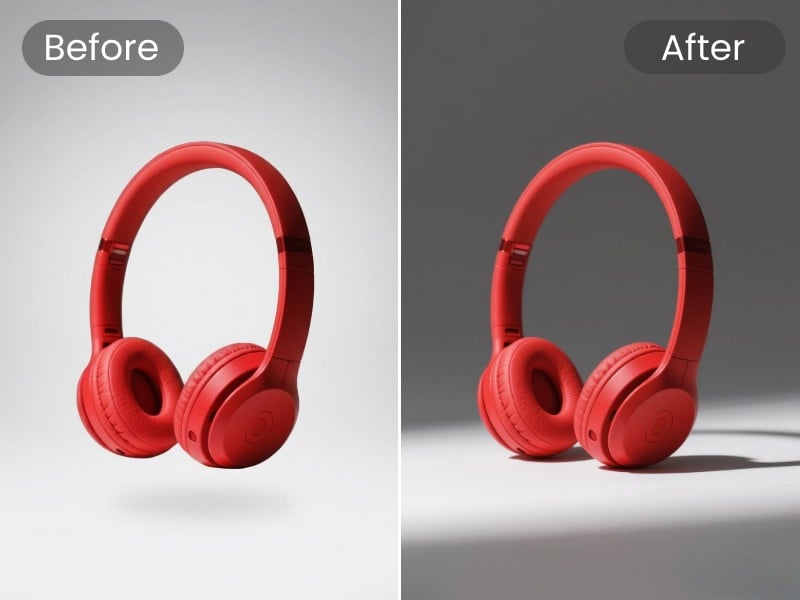 AI product shadow and reflection effect for a headphone