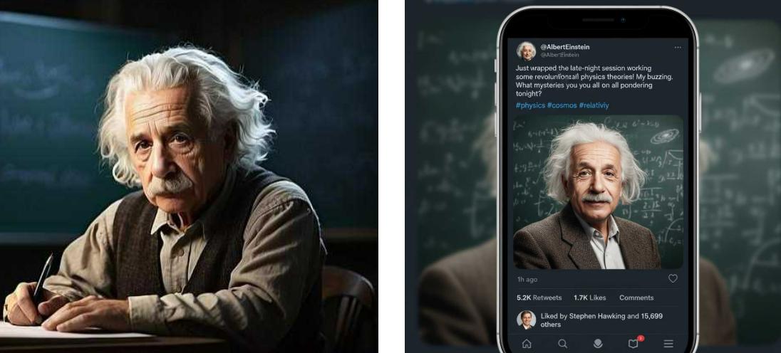 Create a tweet screenshot featuring Einstein from the image