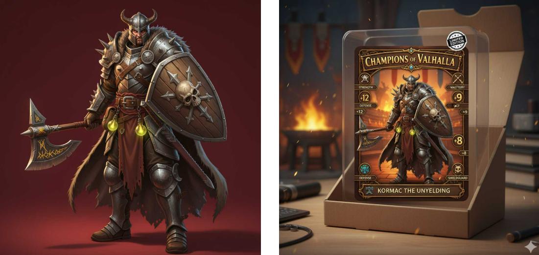 Create an RPG style character card using the 3 D game character from the image