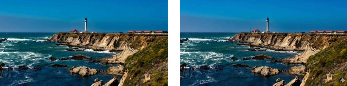 Enhance the clarity and quality of this seaside photo