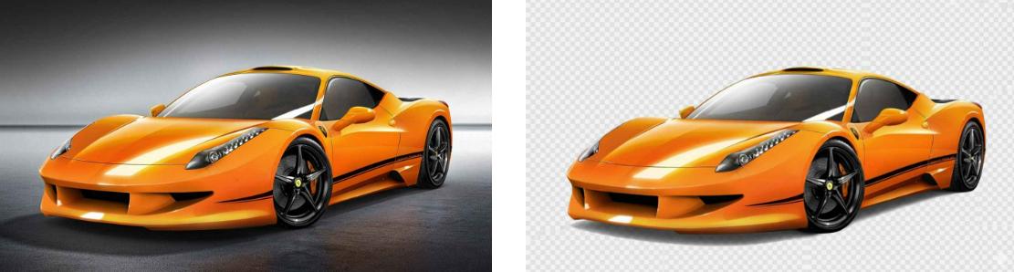 Extract the yellow car from the image and make the background transparent