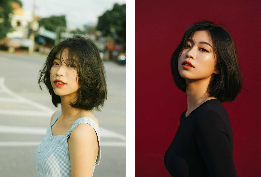 Generate a studio style portrait of the woman in the photo wearing black clothes with a red background