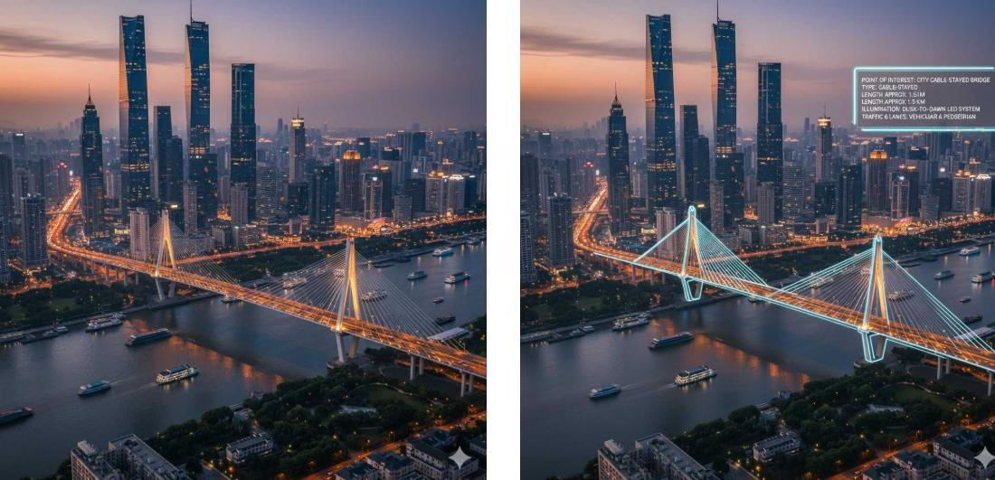 Generate an AI landmark from the bridge landscape in the image