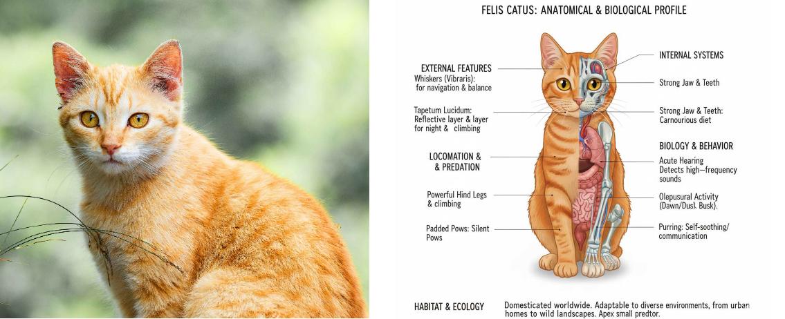 Generate an anatomical illustration of the orange cat in the image