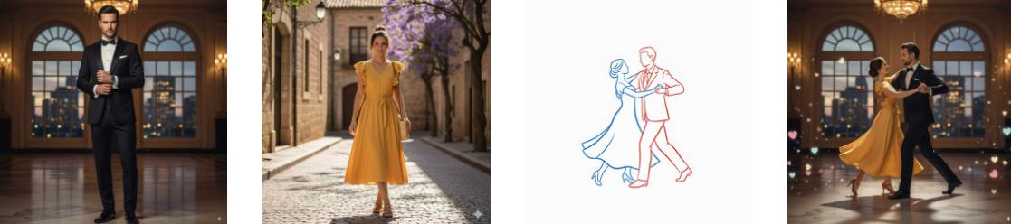 Make the man and woman in the line art image dance according to the sketch