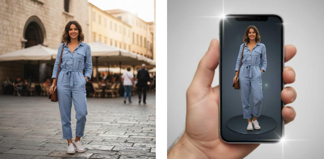 Make the person in the image rise dramatically from a modern smartphone screen with a 3 D pop out effect