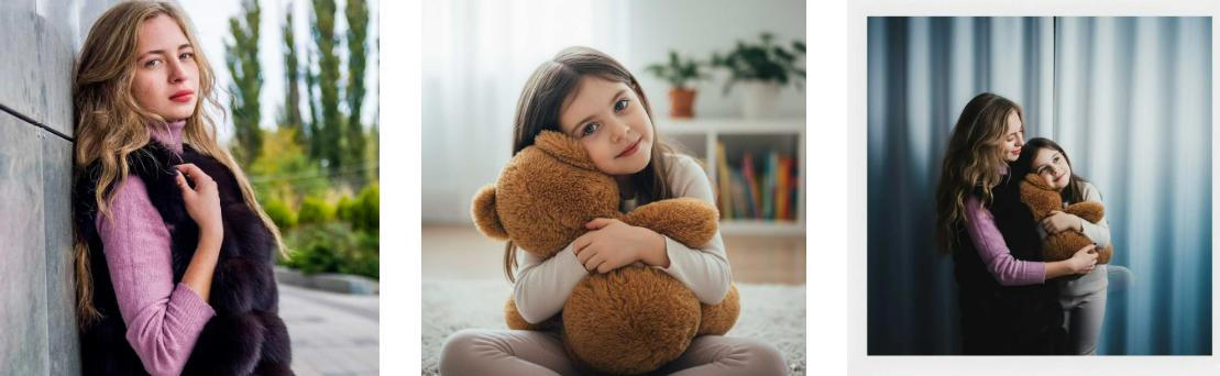 Make the woman and little girl in the photo hug each other