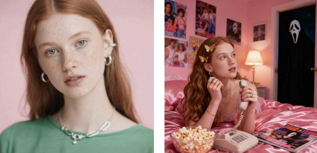 Place the woman from the photo into a Halloween Ghostface answering the phone scene