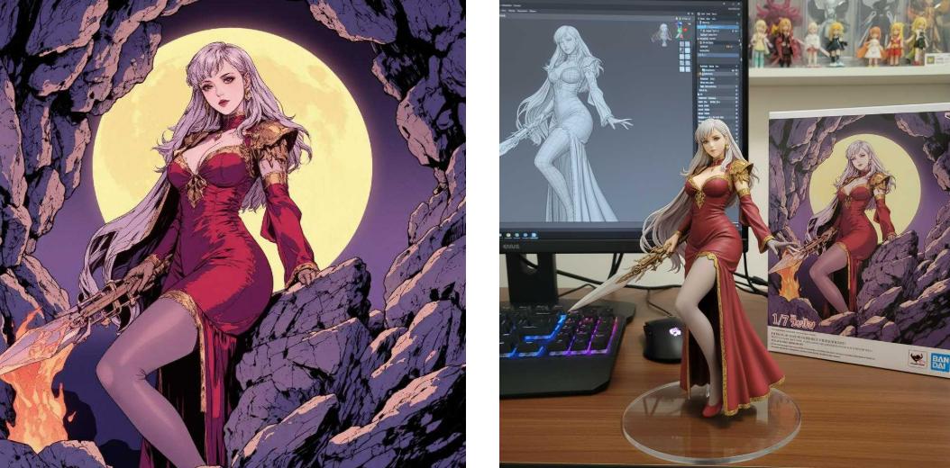 Transform the anime character in the image into a realistic style collectible figurine in a realistic environment