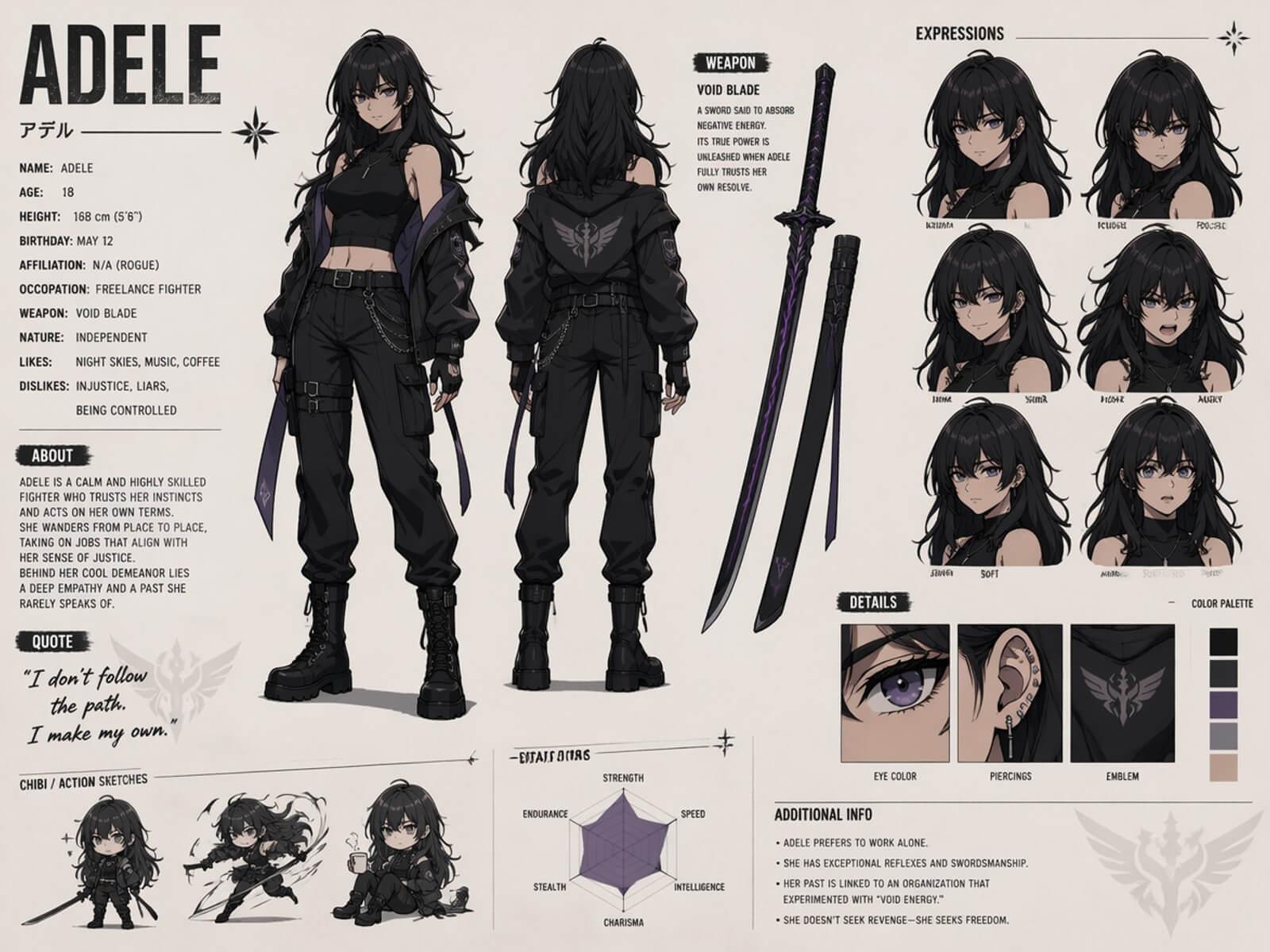 A character sheet of shonen style anime character generated with gpt image 2 on clipfly