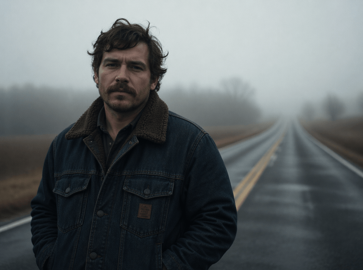 A cinematic photo set in the middle of a deserted misty road generated with gpt image 2 on clipfly
