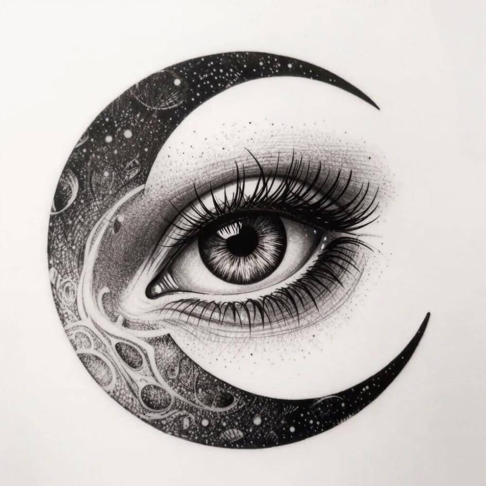 달과 눈 모양의 도트워크 타투