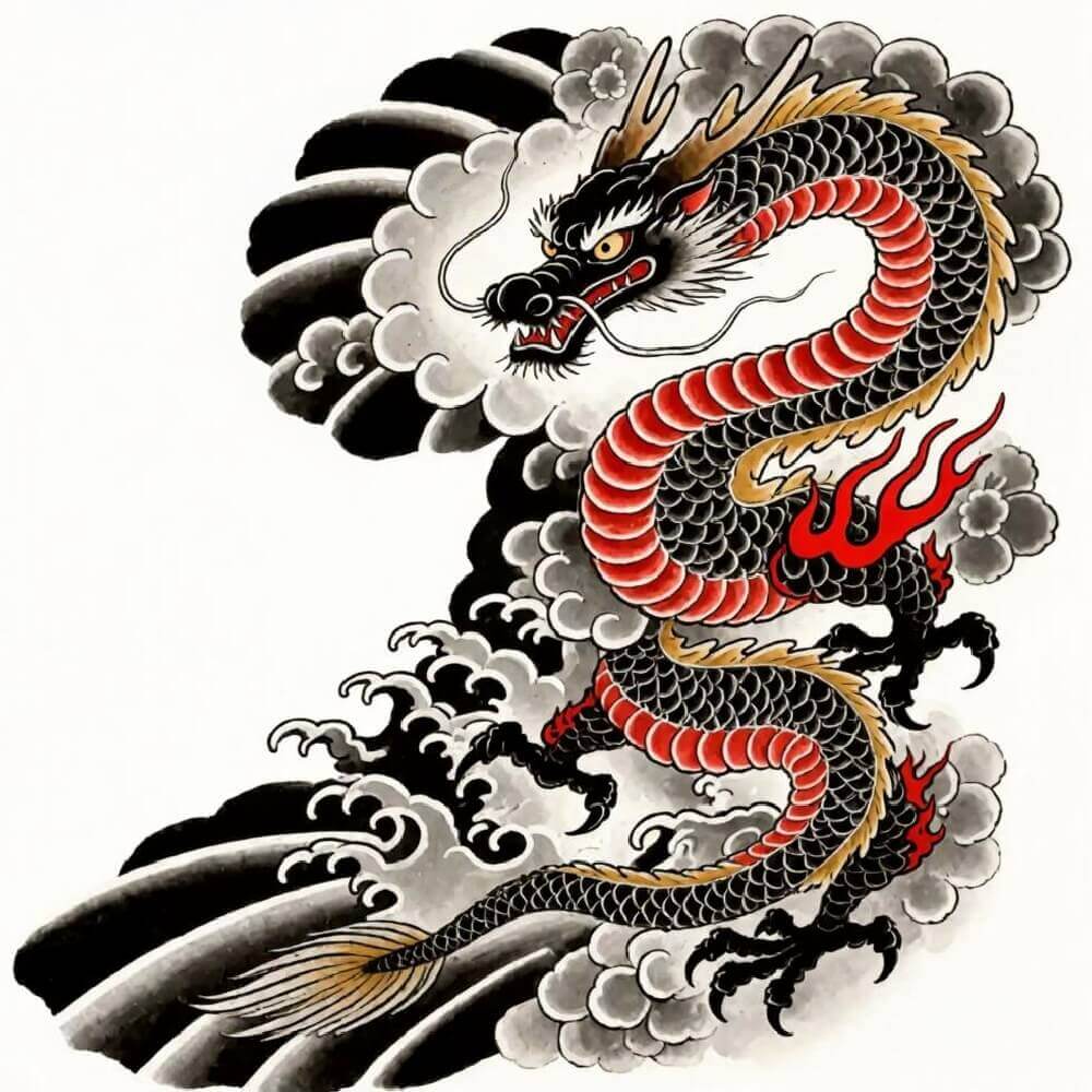 일본 스타일의 용 타투