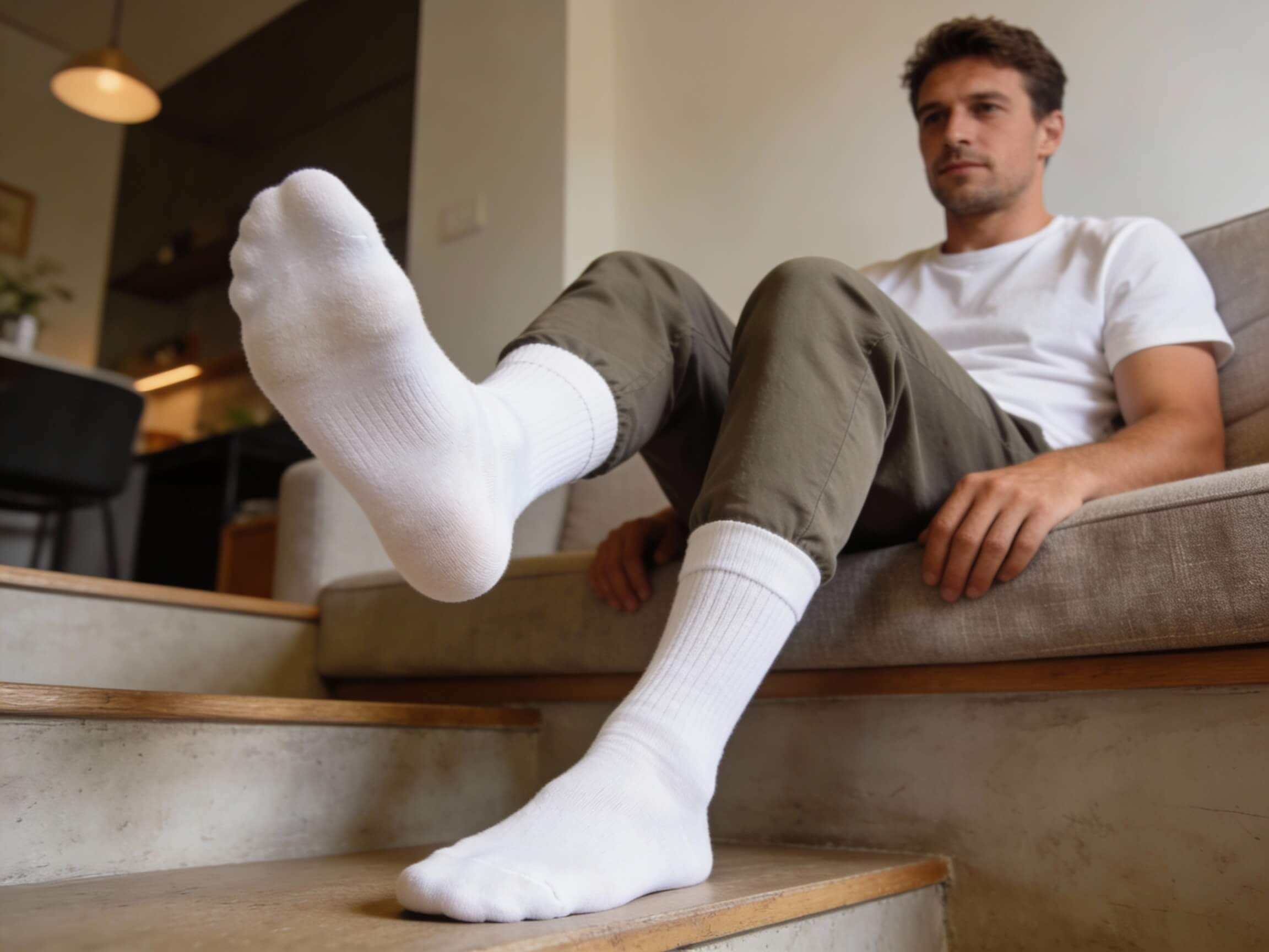 A man wearing white socks image