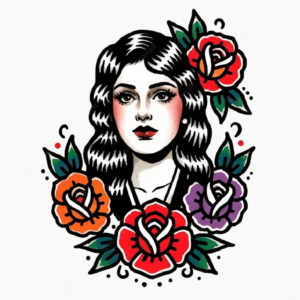 네오 트래디셔널 스타일의 여성 타투