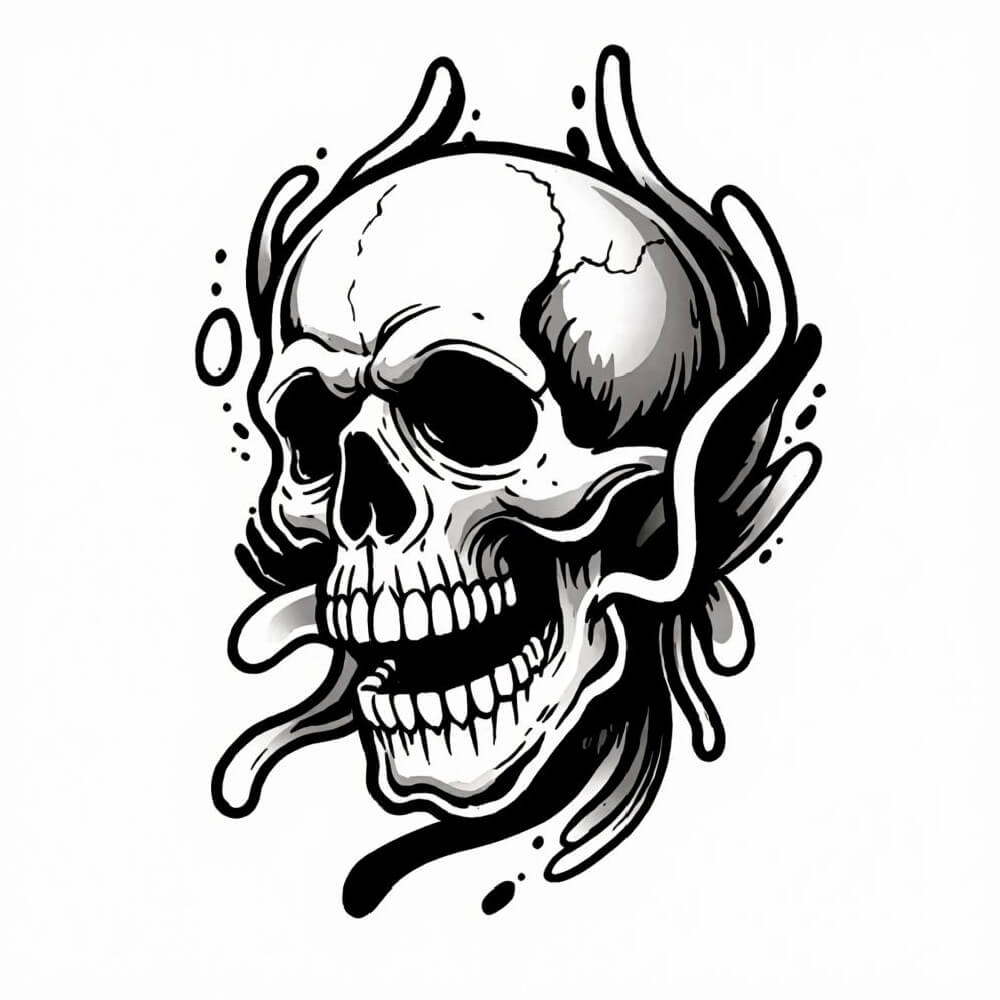 뉴스쿨 스타일의 해골 타투