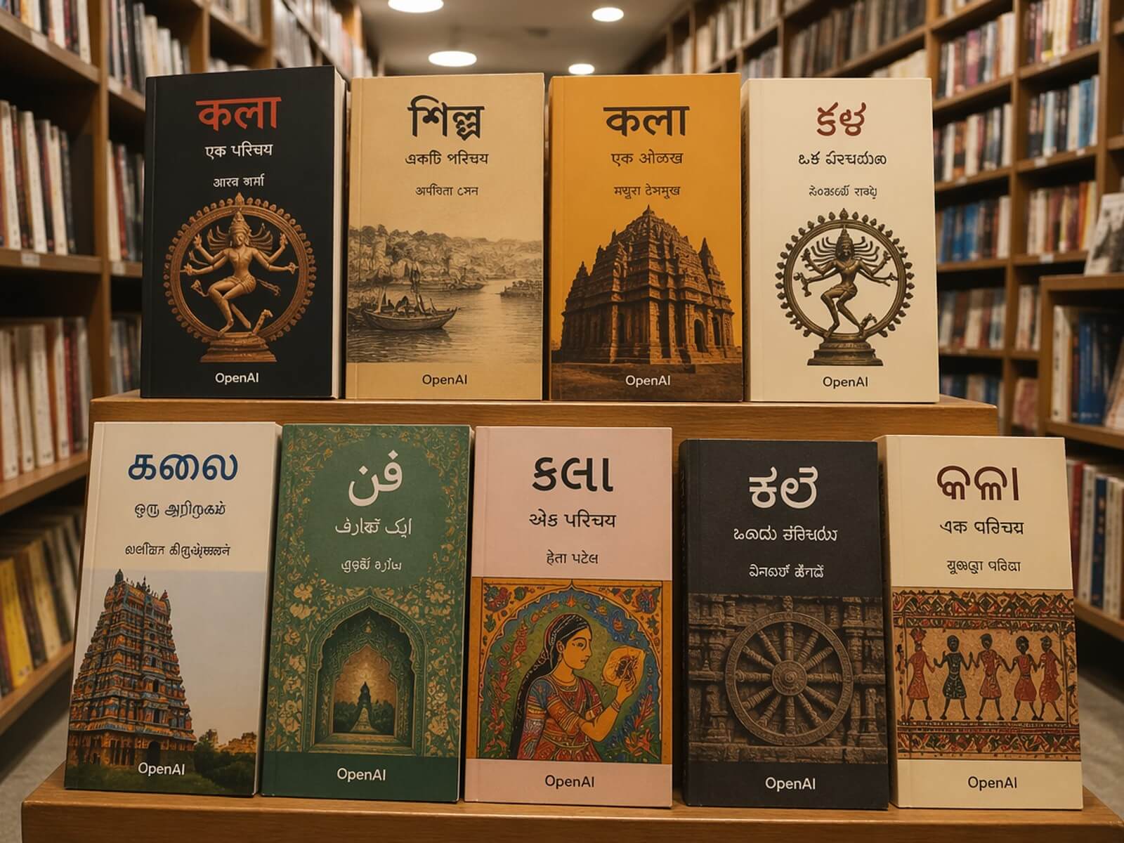 A professional realistic photography in an Indian bookstore generated with gpt image 2 on clipfly