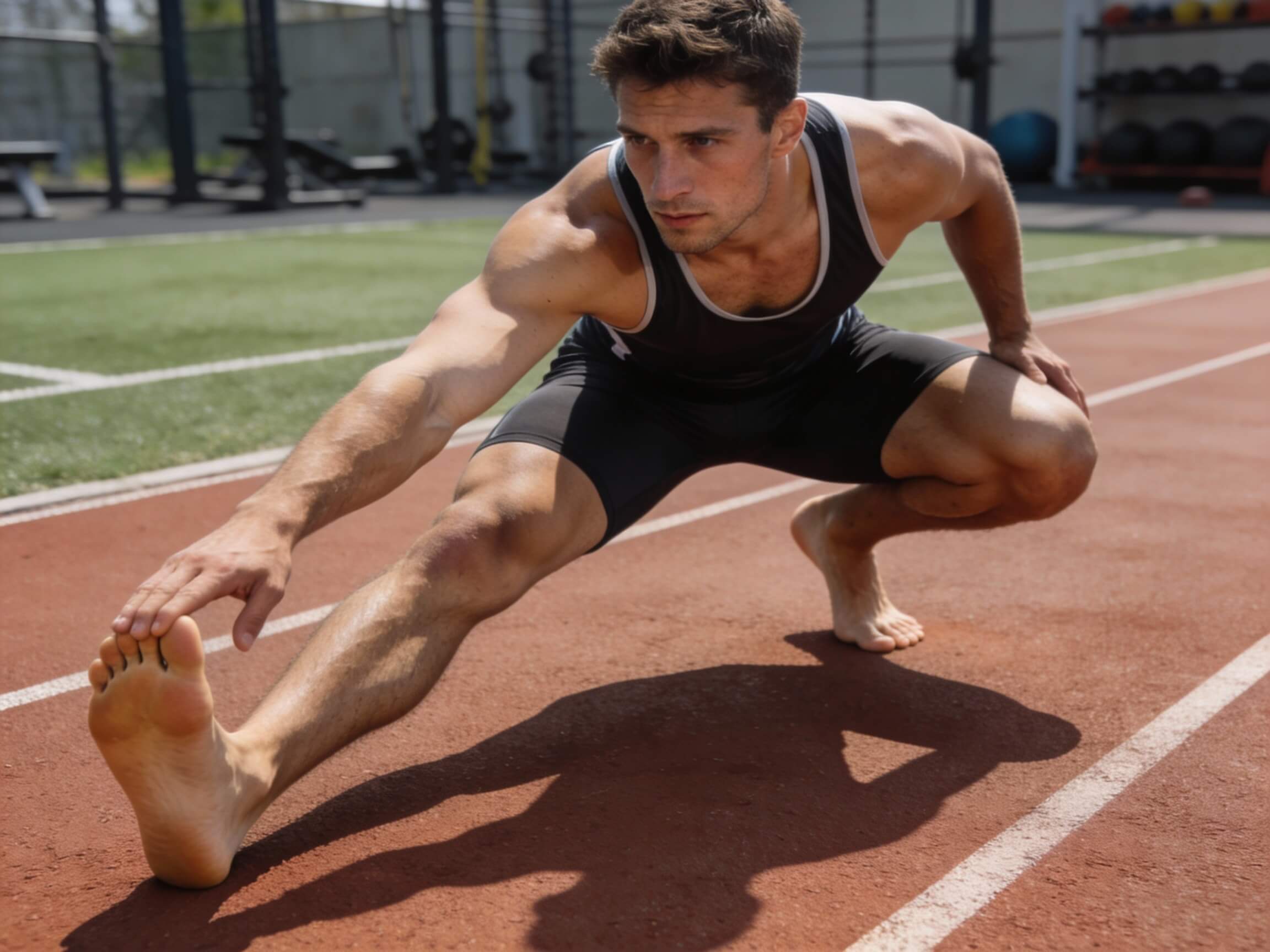 An athletic man barefoot image