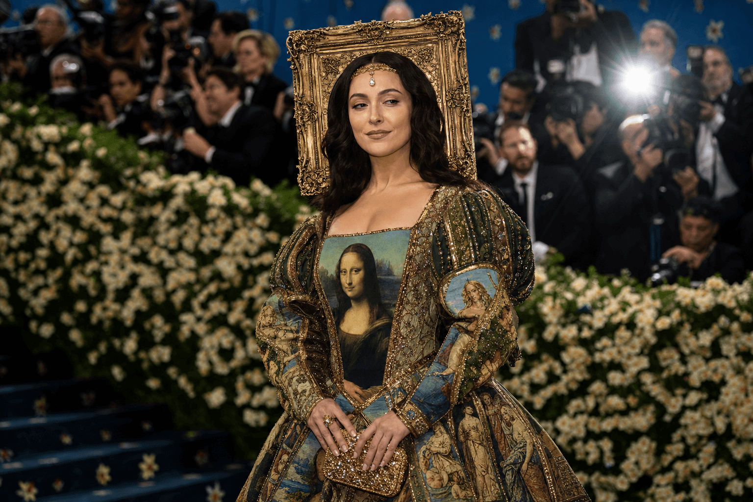 The mona lisa walking the met gala red carpet