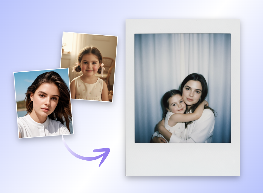 combine the woman portrait and her younger self photo into one ai hug her younger self photo