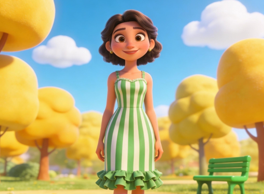 3 D cartoon style girlfriend with short curly hair