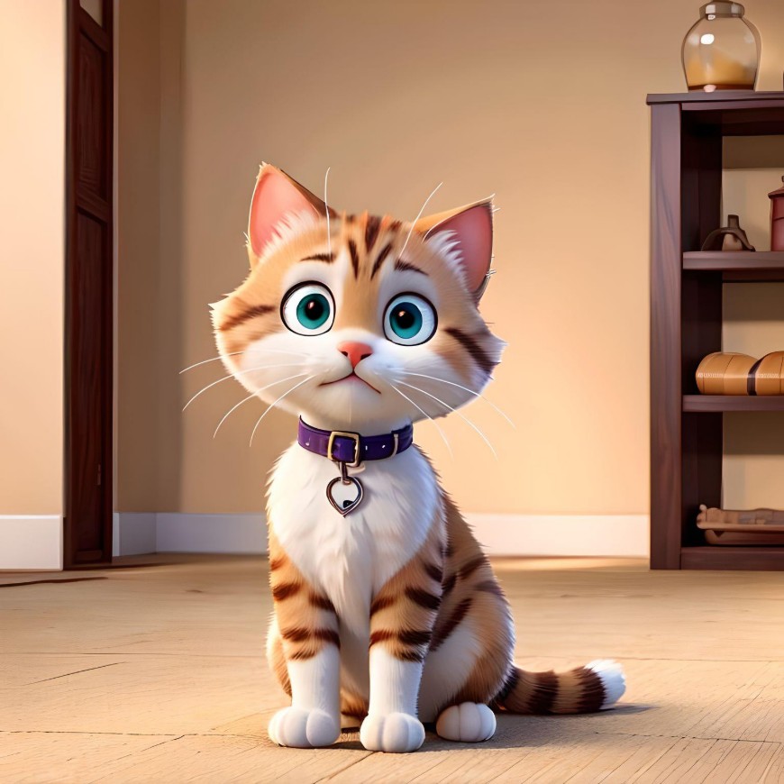 A yellow striped 3d kitten