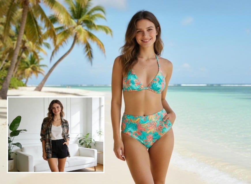 Sesión de fotos en la playa con IA