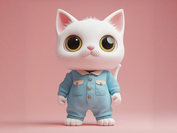 AI generated 3D cartoon cat in a denim jacket