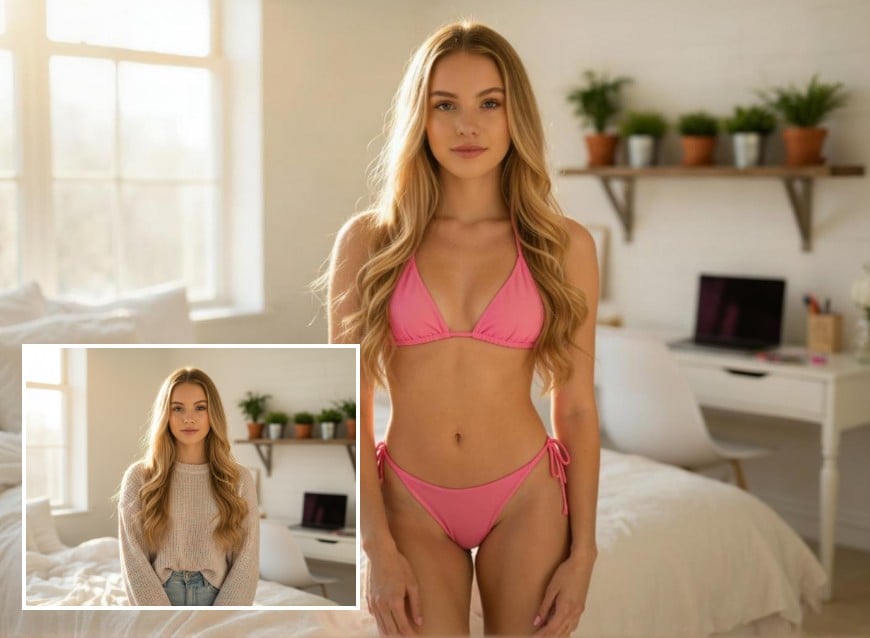 Modelo de bikini estilo adolescente con IA