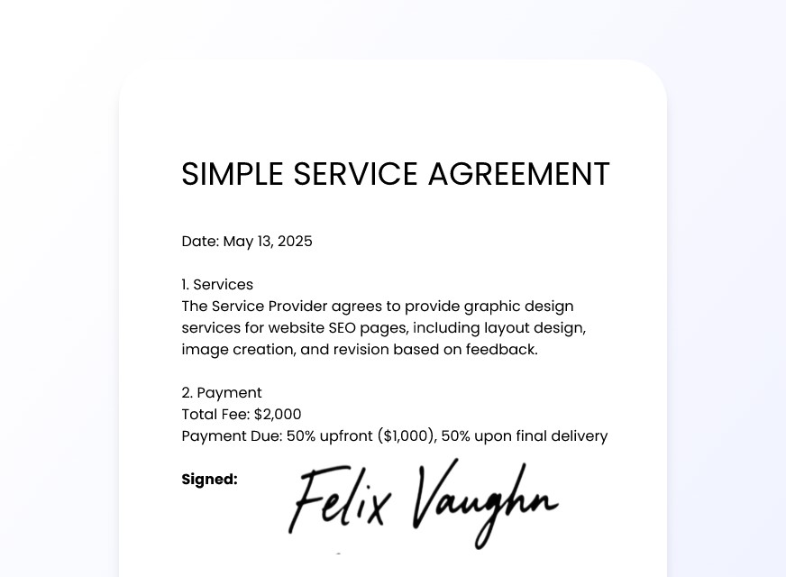 Add digital sign of Felix Vaughn to a simple service agreement