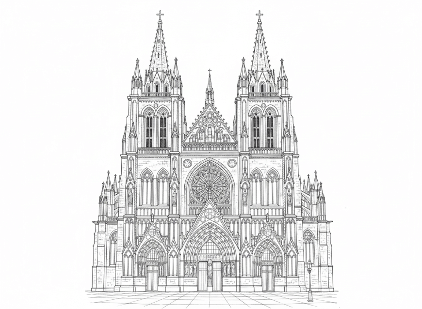 An image of a building coloring page