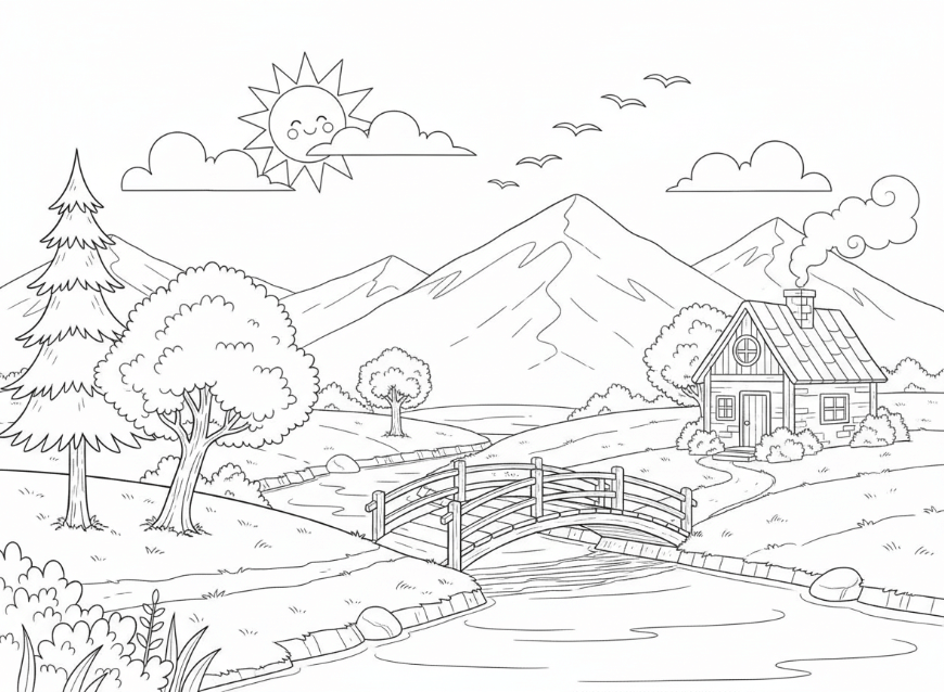 An image of a scene coloring page