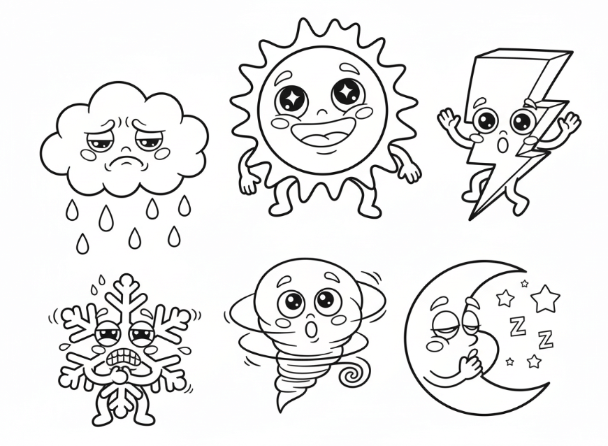 An image of a weather coloring page