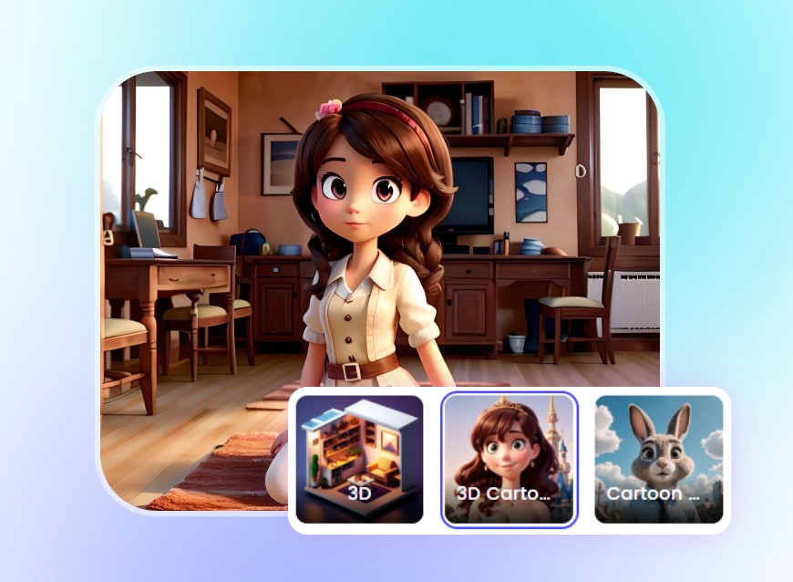 Apply a 3d cartoon style to your uploaded picture