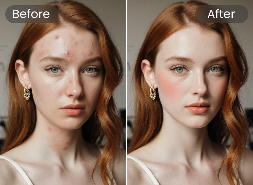 Clifply AI face retouch effect comparison for a woman face