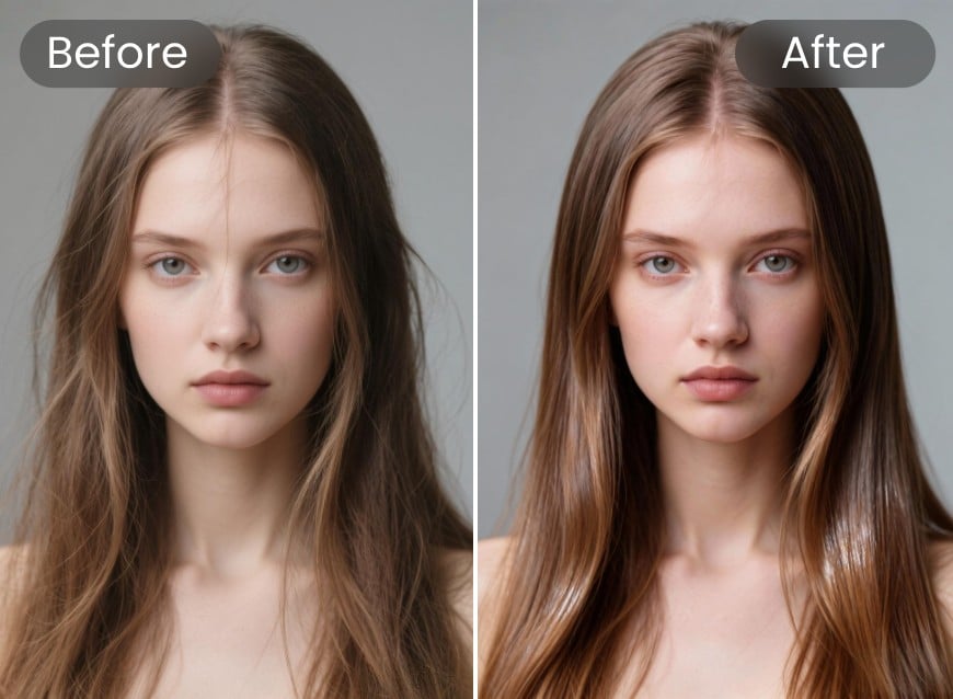 Clifply AI hairstyle optimization comparison for a woman face